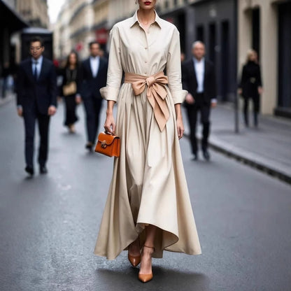 Solid Color Maxi Dress Lace-up Windbreaker Skirt