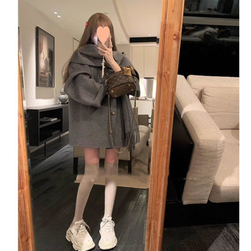 Gold Cloak Loose-fitting Tassel Woolen Coat