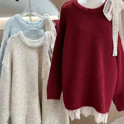 Women's Lace Bow Lace-up Shoulder Top