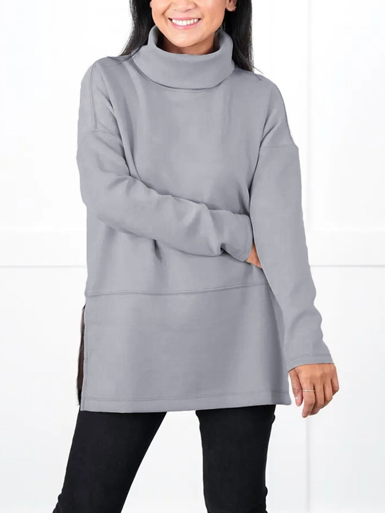 Large Size Multicolor Minimalism Turtleneck Top