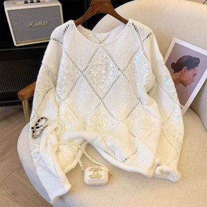 Idle Style Large Design Pullover Sequins Loose-fitting All-match Sweater