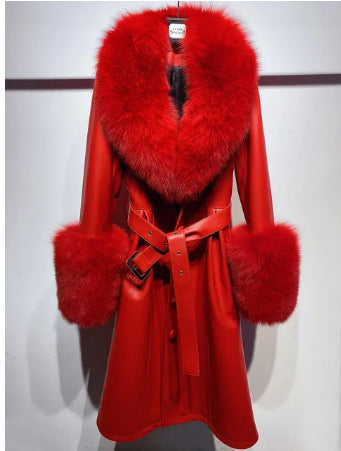 Slim-fit Leather Sheepskin Fox Fur Coat