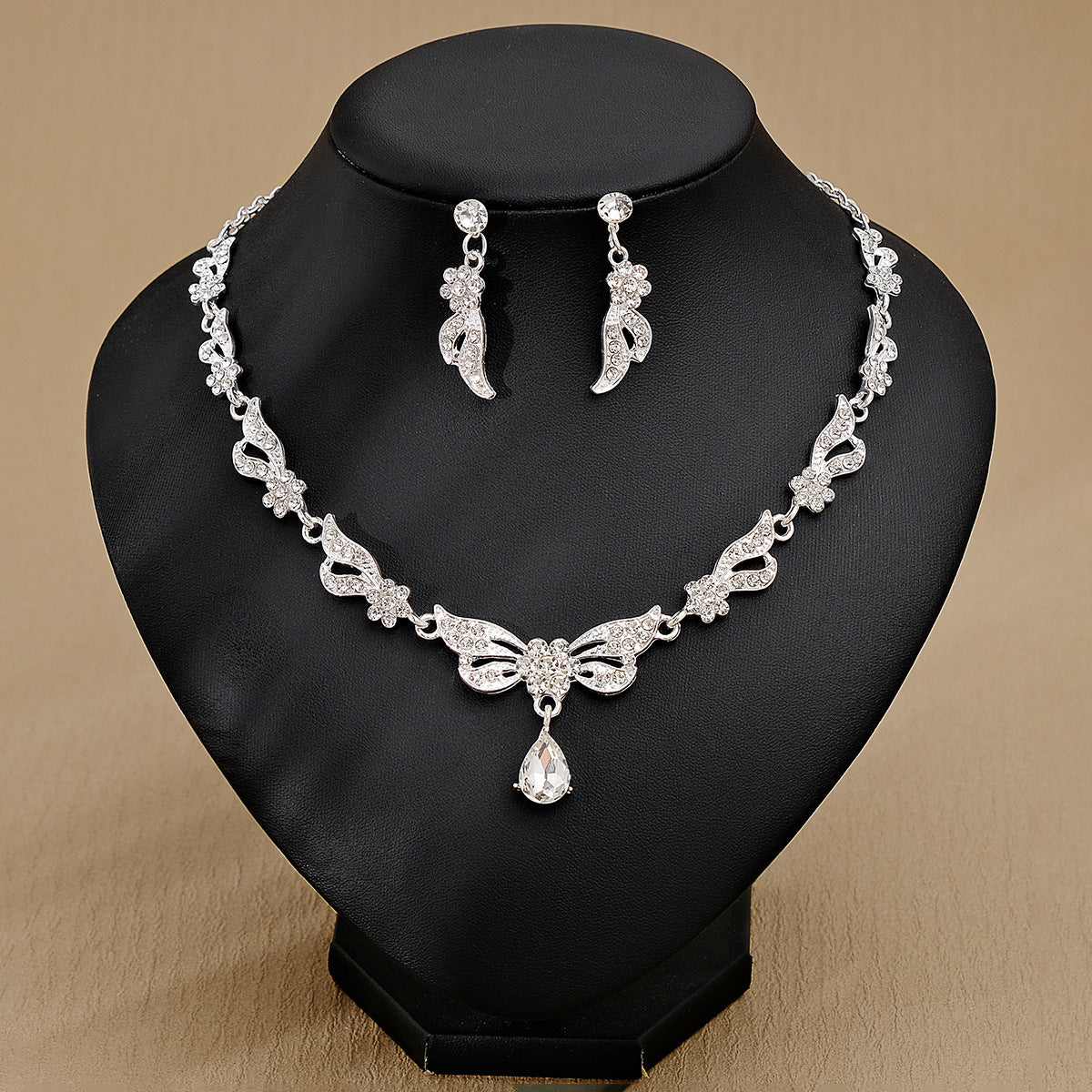 Rhinestone Pearl Earrings & Necklace Set for Women