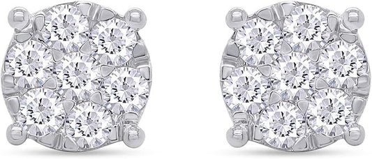 SAVEARTH DIAMONDS Carat Round Cut Lab Created Moissanite Diamond Cluster Stud Earrings In 14k Gold Over Sterling Silver Jewelry For Women