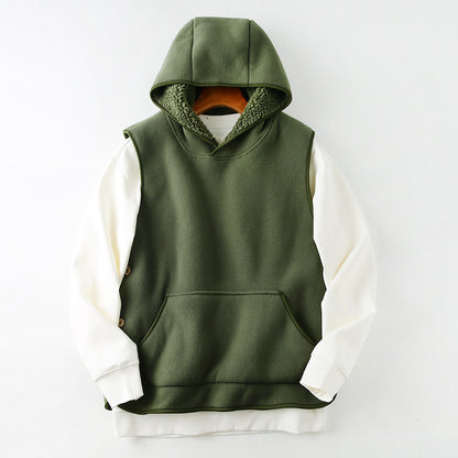 SLR Season New Two-side Button Slit Design Velvet Padded Hooded Vest