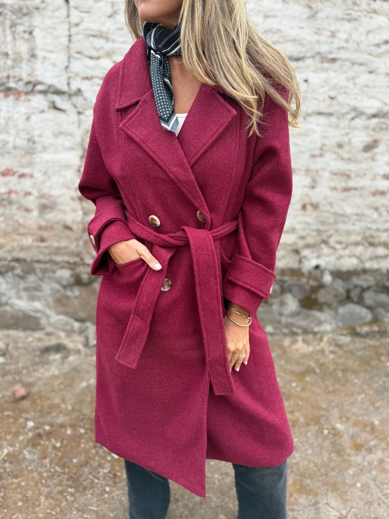 Autumn And Winter Lacing Cardigan Casual Long Sleeve Lapel Woolen Pocket Coat Women