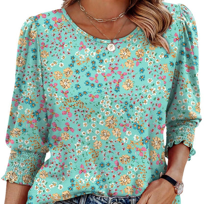 Autumn Loose Casual Print Round Neck Top For Women