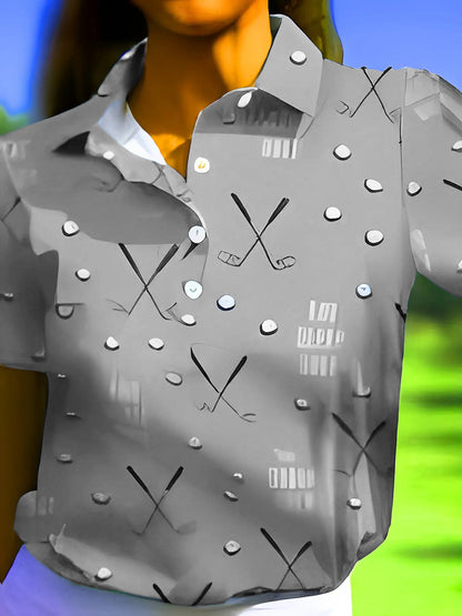 Casual Golf Printed T-shirt Polo Collar Top Women