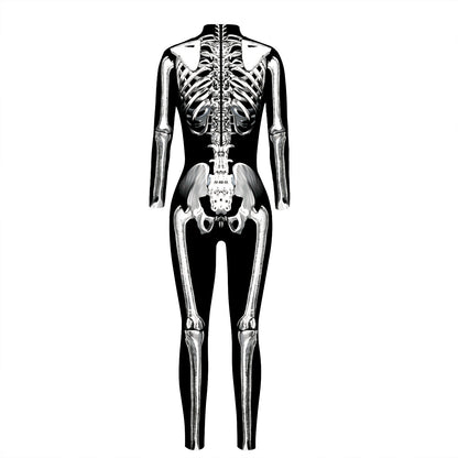 Skeleton Digital Women's Printed Wear Tight Long Sleeve Jumpsuit