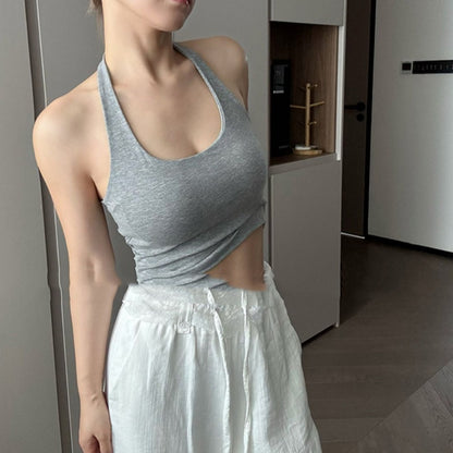 Dopamine Halter Spaghetti Straps Vest Female Summer With Chest Pad Sexy Beauty Back