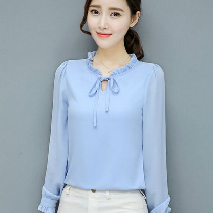 Loose Plus Size Bow Chiffon Shirt Women's Clothing