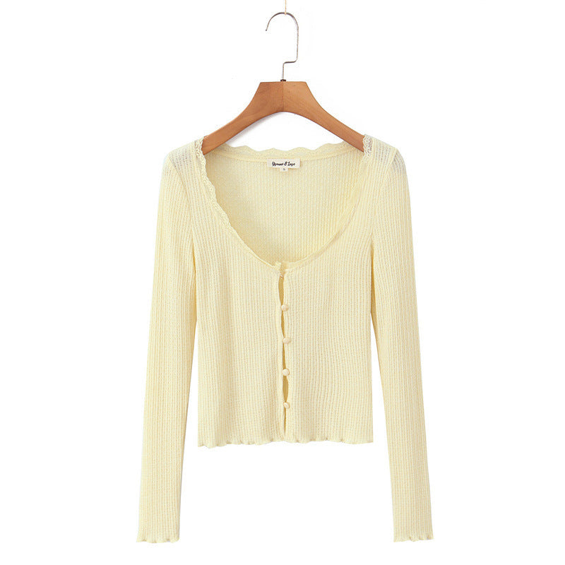 Retro Light Yellow Lace Collar Knitted Cardigan