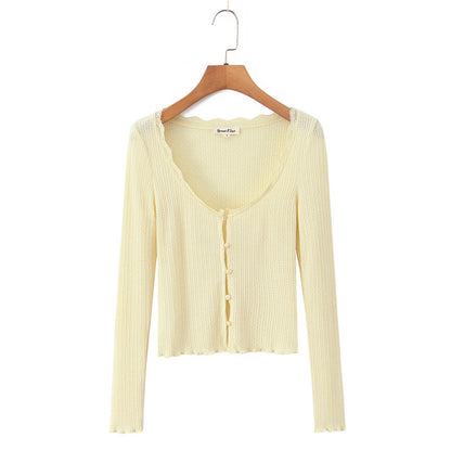 Retro Light Yellow Lace Collar Knitted Cardigan