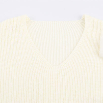 Casual V-neck Cuff Furry Knitted Dress