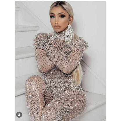 Cross Diamond Stretch Tight Jumpsuit European And American Bar DS Costume Dance