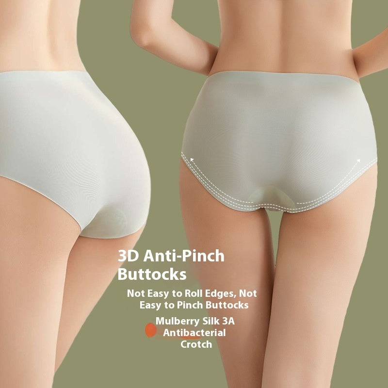 Ice Silk Underwear Women's Traceless Mid Waist Silk Antibacterial Girl Student Pure Cotton