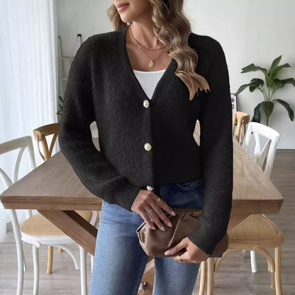 Pearl Buckle Four-button Woven Sweater Cardigan
