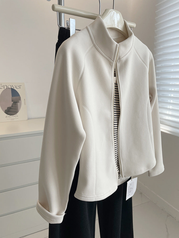 Self-heating Stand Collar Glutinous Rice Velvet Coat For Women