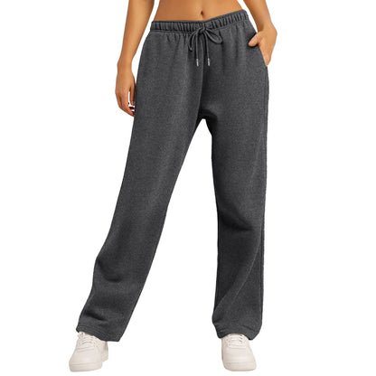 Women's Solid Color Casual Loose Fleece-lined Trousers