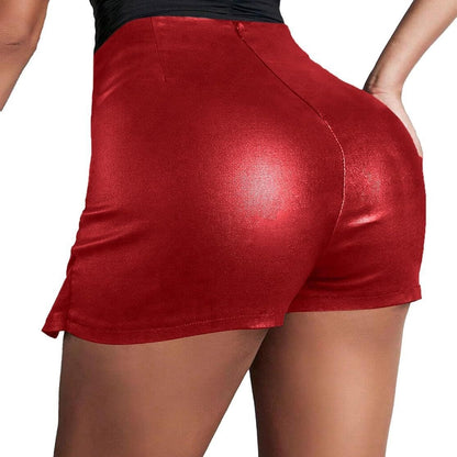 Ladies Low Waist Anti-exposure PU Leather Shorts