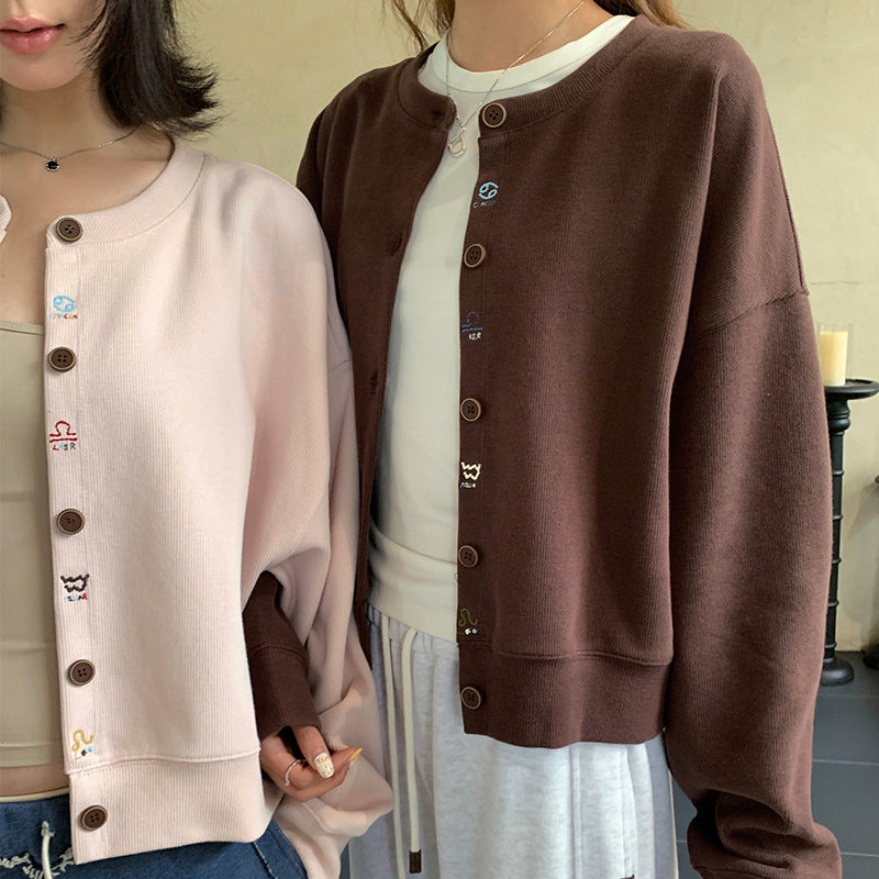 Autumn Crew Neck Baseball Uniform Sweater Coat For Women