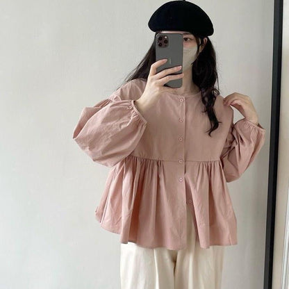 Spring And Autumn Japanese Style Long Sleeve Blouse Women's Loose Casual