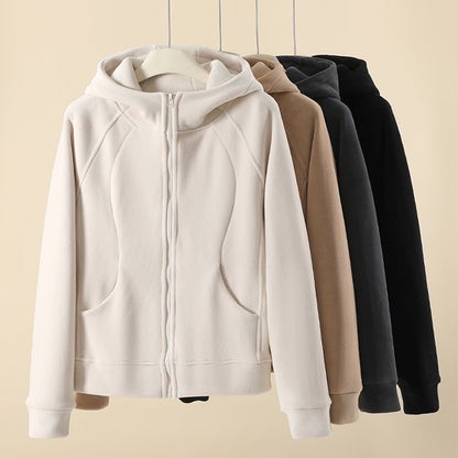 Hooded Zipper Sport Cardigan Coat Female Brushed Hoody