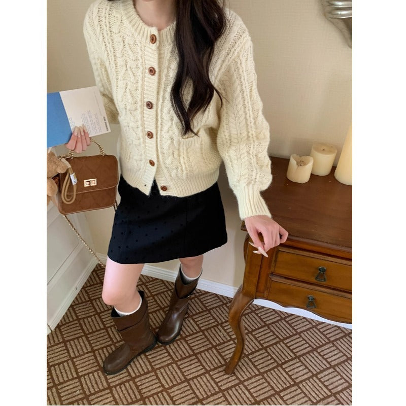 Korean Style Idle Style Thick Needle Twisted Texture Knitted Cardigan Sweater