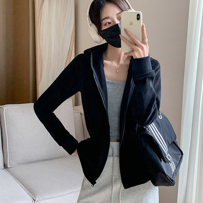 Hooded Zipper Sport Cardigan Coat Female Brushed Hoody