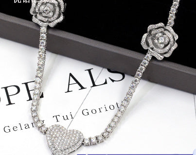 925 Silver Personalized Moissanite Rose Necklace