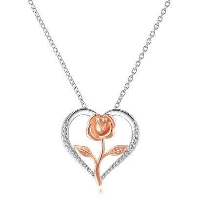S925 Heart-Shaped Rose Necklace – European & American Style