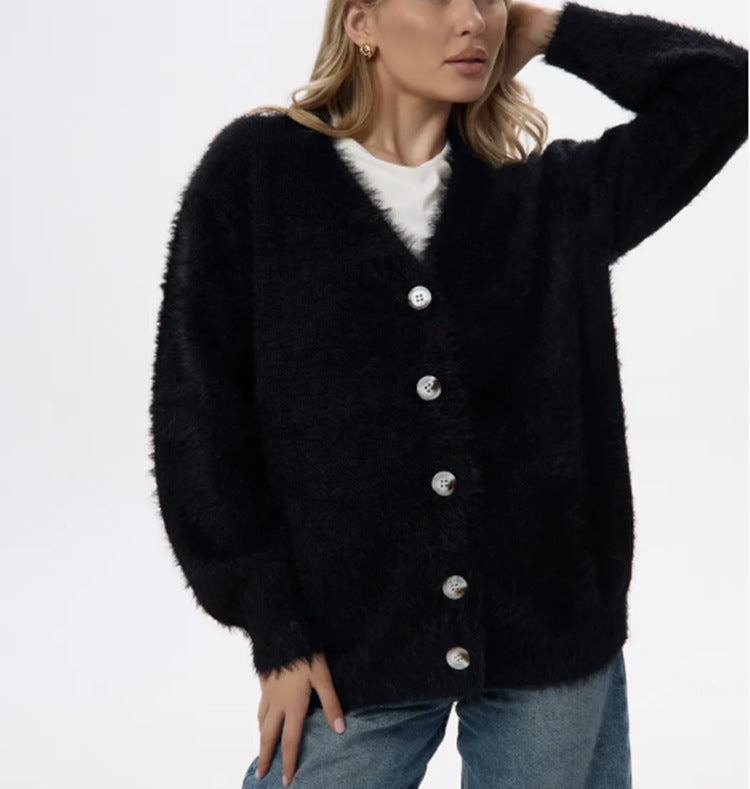 Loose Long Sleeve V-neck Sweater Coat Women