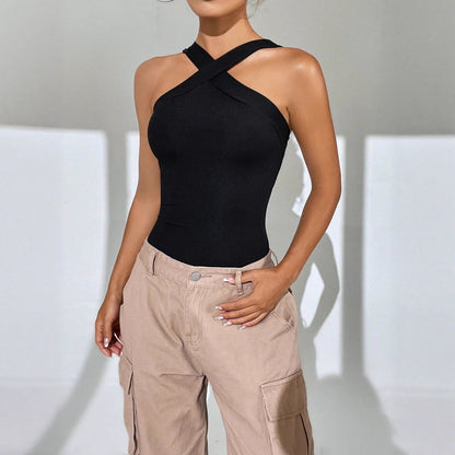 Hot Girl New Women's Plain Knitted Sleeveless Halter Jumpsuit