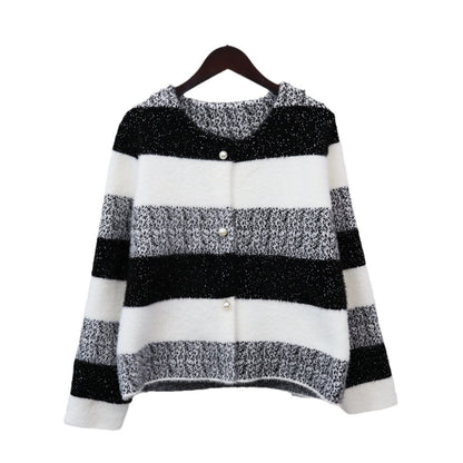 Loose Rainbow Striped Sweater Coat Tide