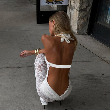 Women's Lace Hollow Backless Jumpsuit