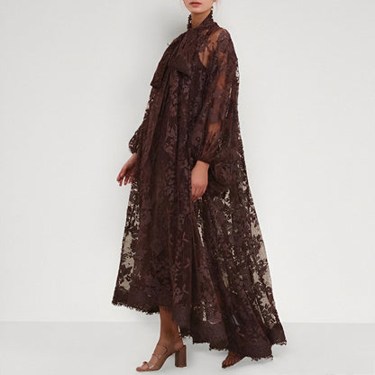 Hollow Jacquard Sling Lace See-through Loose Ribbon Elegant Dress