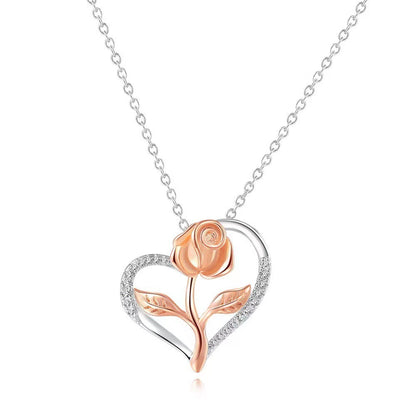 S925 Heart-Shaped Rose Necklace – European & American Style