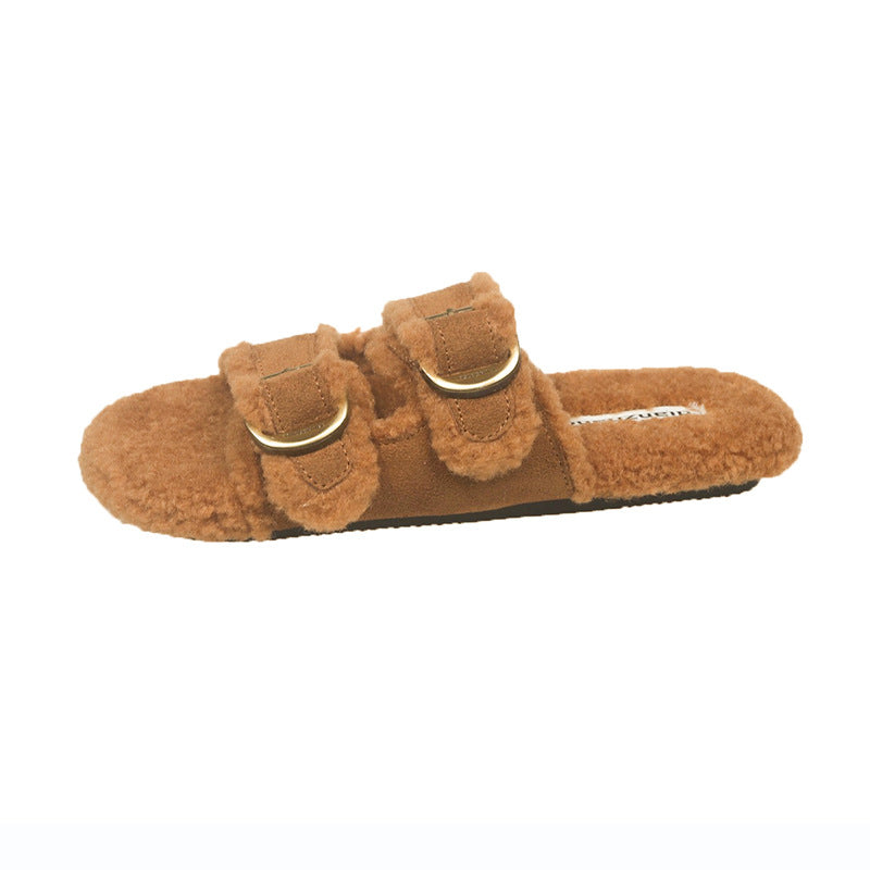Flat Soled Lambswool Birkie Slippers For Women