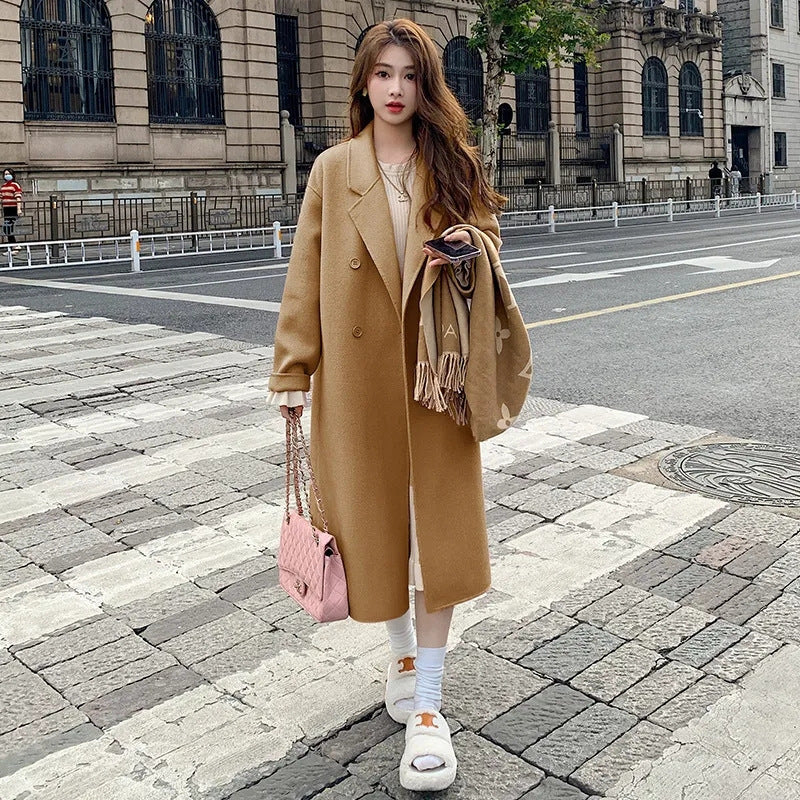 Autumn And Winter New Korean Style Loose Mid-length Hepburn Style Woolen