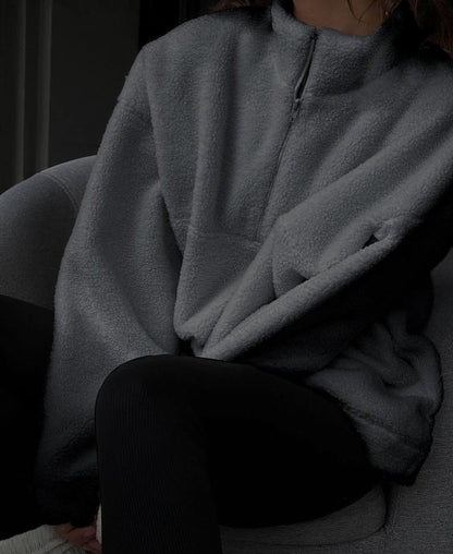 Solid Color European And American Zipper Collar Plush Coat