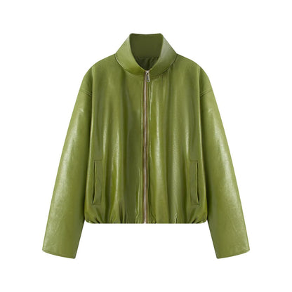 Retro Sexy PU Leather Jacket Strapless Dress Suit