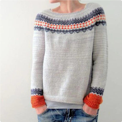Women's Fashion Round Neck Multicolor Loose Leisure Pullover Knitwear Sweater