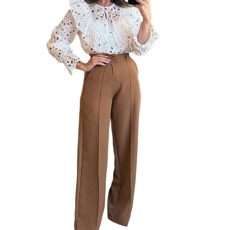 Fashion Solid Color High Waist Loose Straight Casual Suit Pants