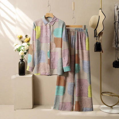 Printed Long Sleeve Trousers Suit