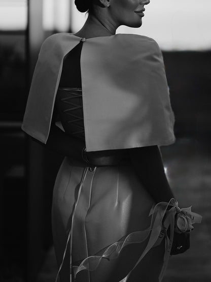 Satin Cape-style Top &Fitted Maxi Dress Set