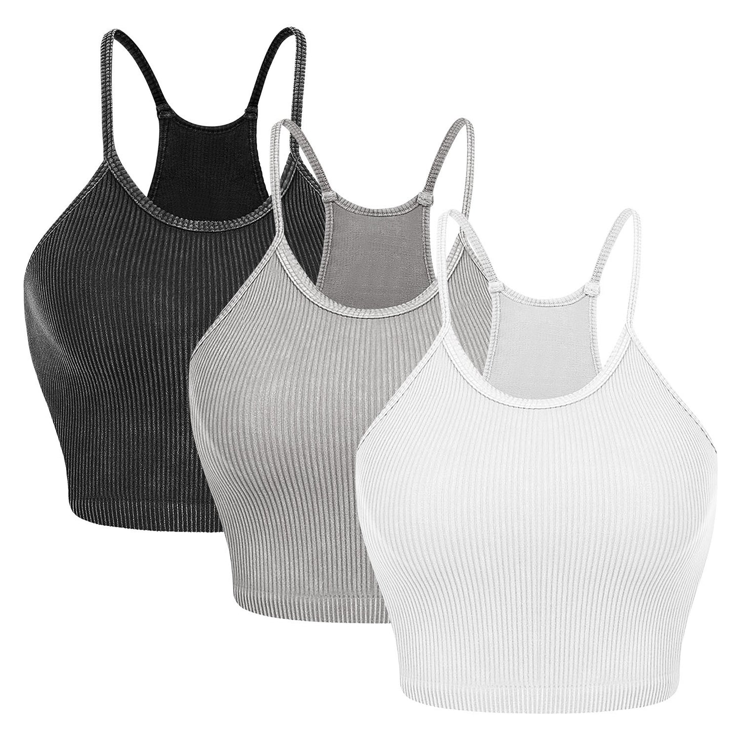 3 Pack Women Crop Basic Tank Top Ribbed Knit Sleeveless Round Neck 9 Color Machine Wash Summer Crop S To XL