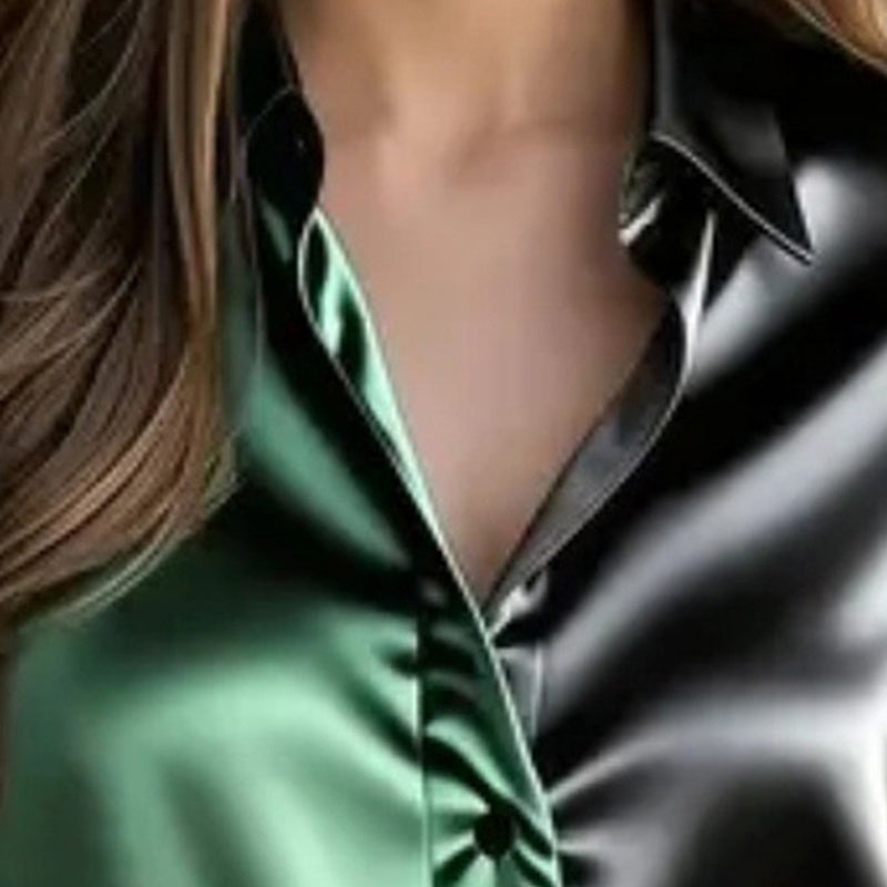 Women's Colorblock Long Sleeve Blouse Shirt Button Down Collared Tops