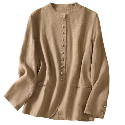 Thin Loose Top Art Chinese Style Stand Collar Linen Suit