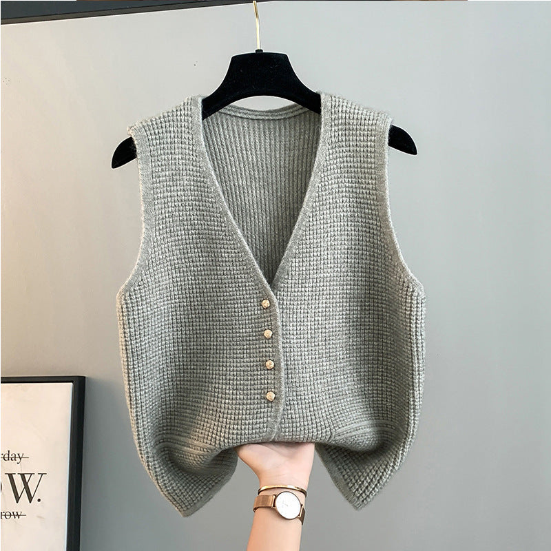 High Sense Classic Style Women's Clothing V-neck Knitted Cardigan Vest Vest Sweater