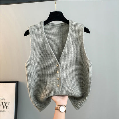 High Sense Classic Style Women's Clothing V-neck Knitted Cardigan Vest Vest Sweater